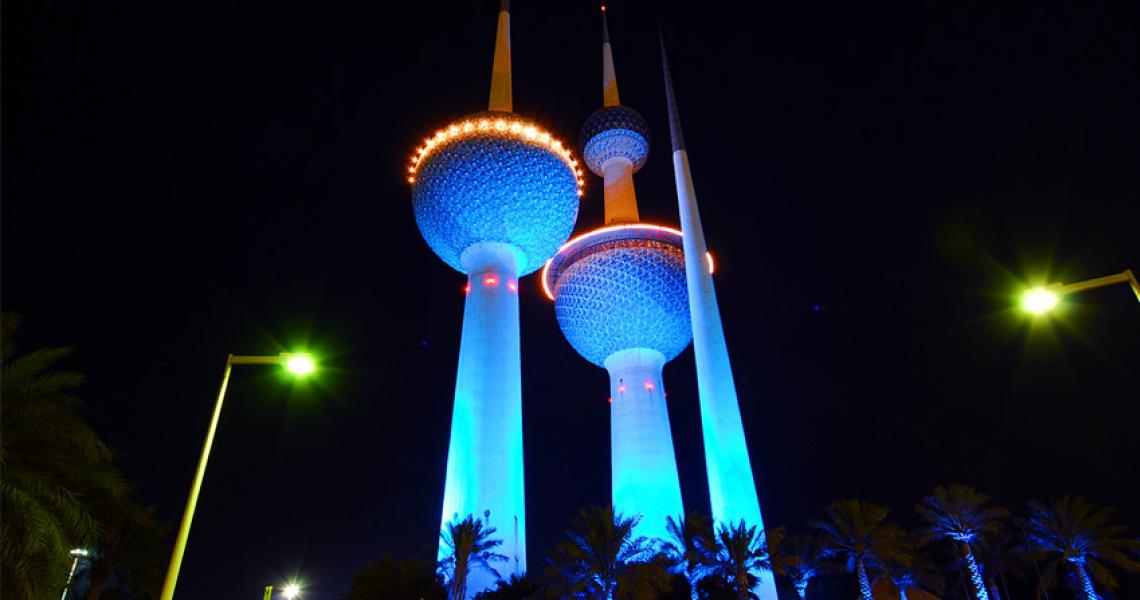A view of kuwait towers at night