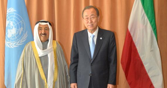 Sheikh Sabah with Banki Moon - Honoring Kuwait 2014